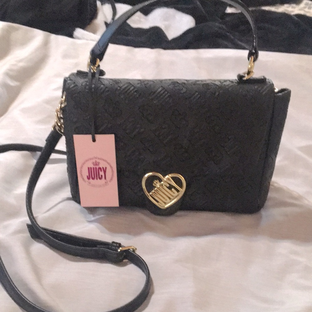 JUICY COUTURE Black Deboss Flap Crossbody with Gold hardware.